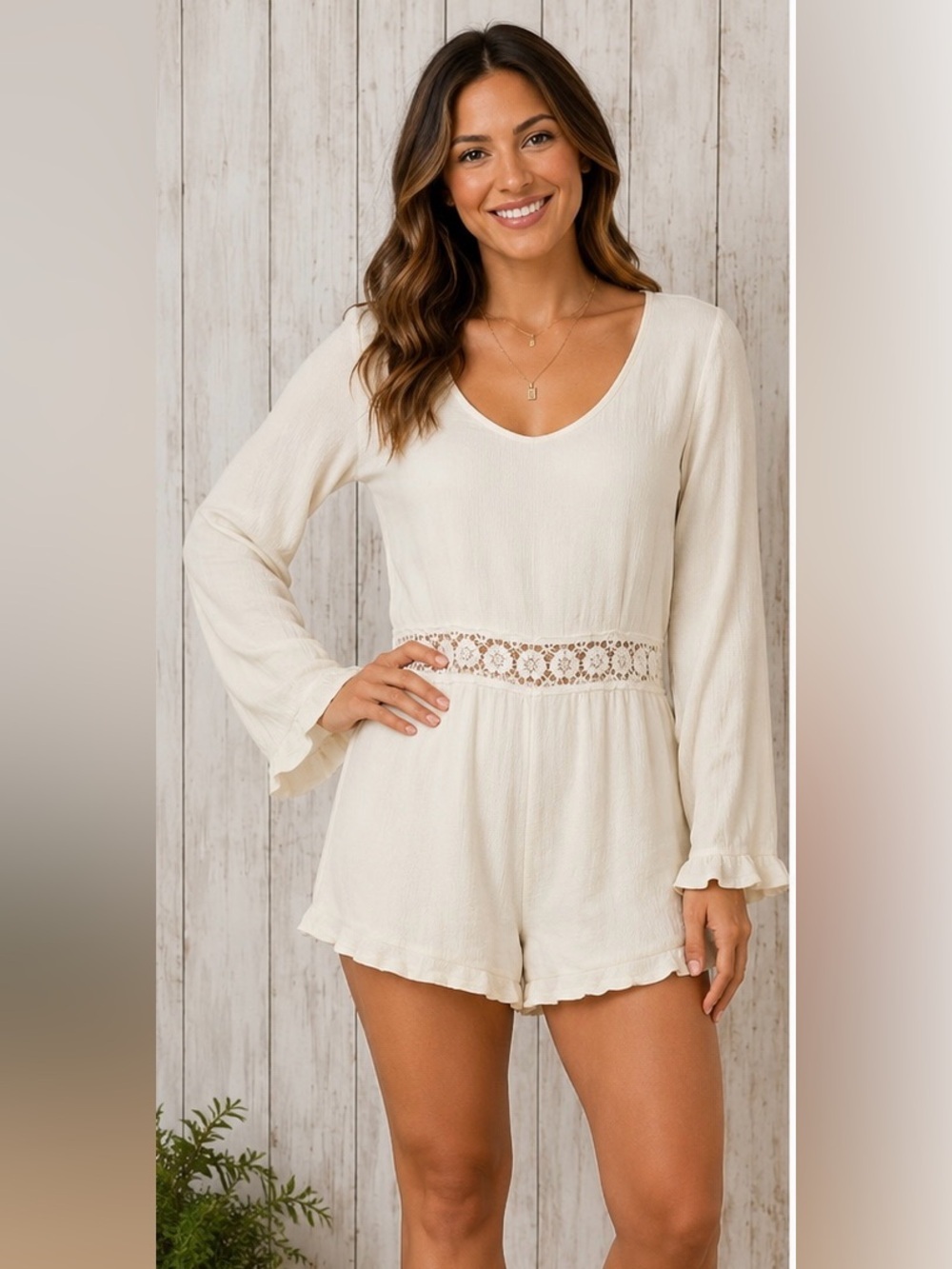 LA Hearts Ivory Crocheted Waist Open Back Romper Medium FINAL MARKDOWN! - Picture 14 of 14